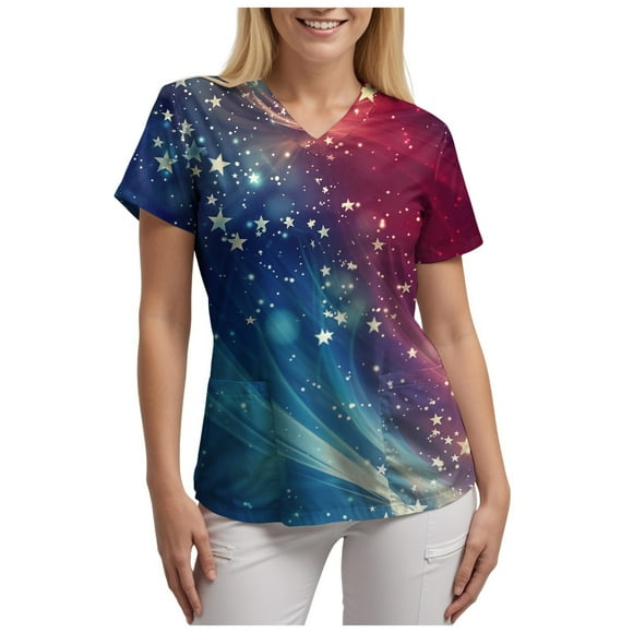 YDLCAFD Womens Tshirts Cotton Patriotic for Women with Design Plus Size Scrub Tops Summer July 4Th Cozy Fit Scrub Shirts Basic Tops Women Summer Tank Tops for Women