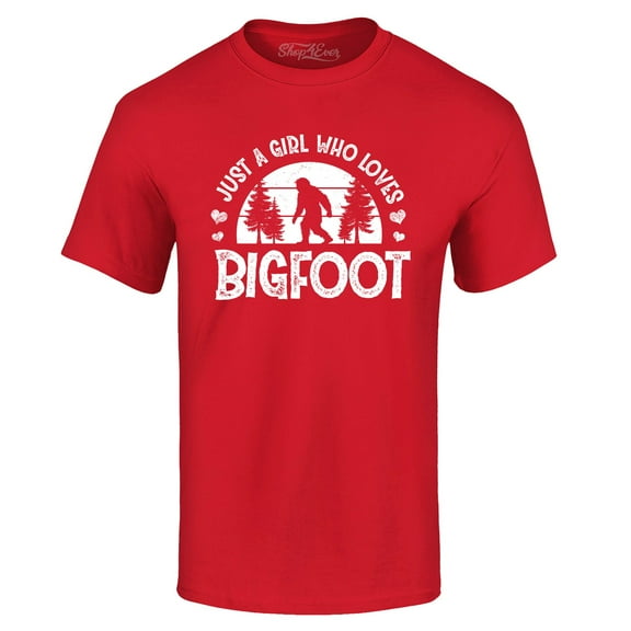 Shop4Ever Men's Just A Girl Who Loves Bigfoot Graphic T-shirt XXXX-Large Red