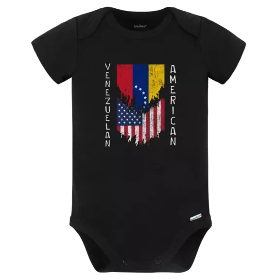 Baby Bodysuit BELLA CANVAS Venezuelan American Flags Ripped Torn Venezuela Baby Bodysuit (Black)