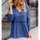 thumbnail image 4 of Blusa de mujer con cuello en V y manga larga con botones y dobladillo suelto con volantes de poliéster para oficina en casa azul S, 4 of 7
