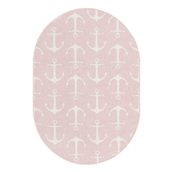 Unique Loom Outdoor Coastal Collection Area Rug - Ahoy (5' 3" x 8' Oval Pink/Ivory)