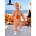 thumbnail image 5 of Loicainy Infant Baby Boy Halloween Romper 3 6 12 18 Months Long Sleeve Crew Neck Stripes Embroidery Pumpkin Clothes, 5 of 8