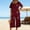 Set-245Wine, variant on LEWKW Summer Outfits for Women Short Sleeve V Neck Top And Wide Leg Capri Pants Matching Sets Boho Print Linen Blend 2 Piece Sets Beach Vacation Wear