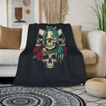 thumbnail image 2 of TEQUAN Double Layer Plush Bed Blanket, Vintage Skull Flower Rose Pattern Cozy Soft Air Conditioner Throw Blankets, 80" x 60", 2 of 7