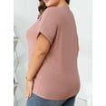 thumbnail image 2 of Cuteduck Womens Plus Size Short Sleeve Henley V-Neck Button Top Lace Textured Blouse 1X-5X, 2 of 9