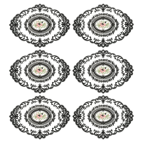 6Pack 12x16in Retro Lace Placemat Oval French Crochet Doilies Black