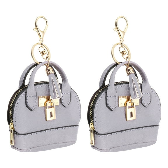 Uxcell Mini Tote Bag Keychain, 2 Pcs Cute Coin Purse Keychain PU Leather, Purple