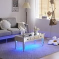 thumbnail image 4 of Ktaxon Mirrored LED Coffee Table with 3 Drawers, Rectangle Mirror Cocktail Table, Gorgeous Modern Tea Table, for Living Room, Silver, 4 of 14