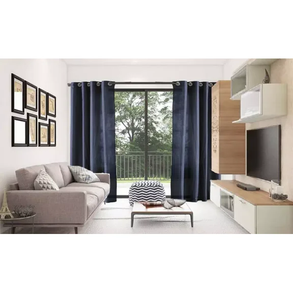 2 PANEL MIRA  SOLID NAVY BLUE SEMI SHEER WINDOW FAUX SILK ANTIQUE BRONZE GROMMETS CURTAIN DRAPES 55 WIDE X 63" LENGTH