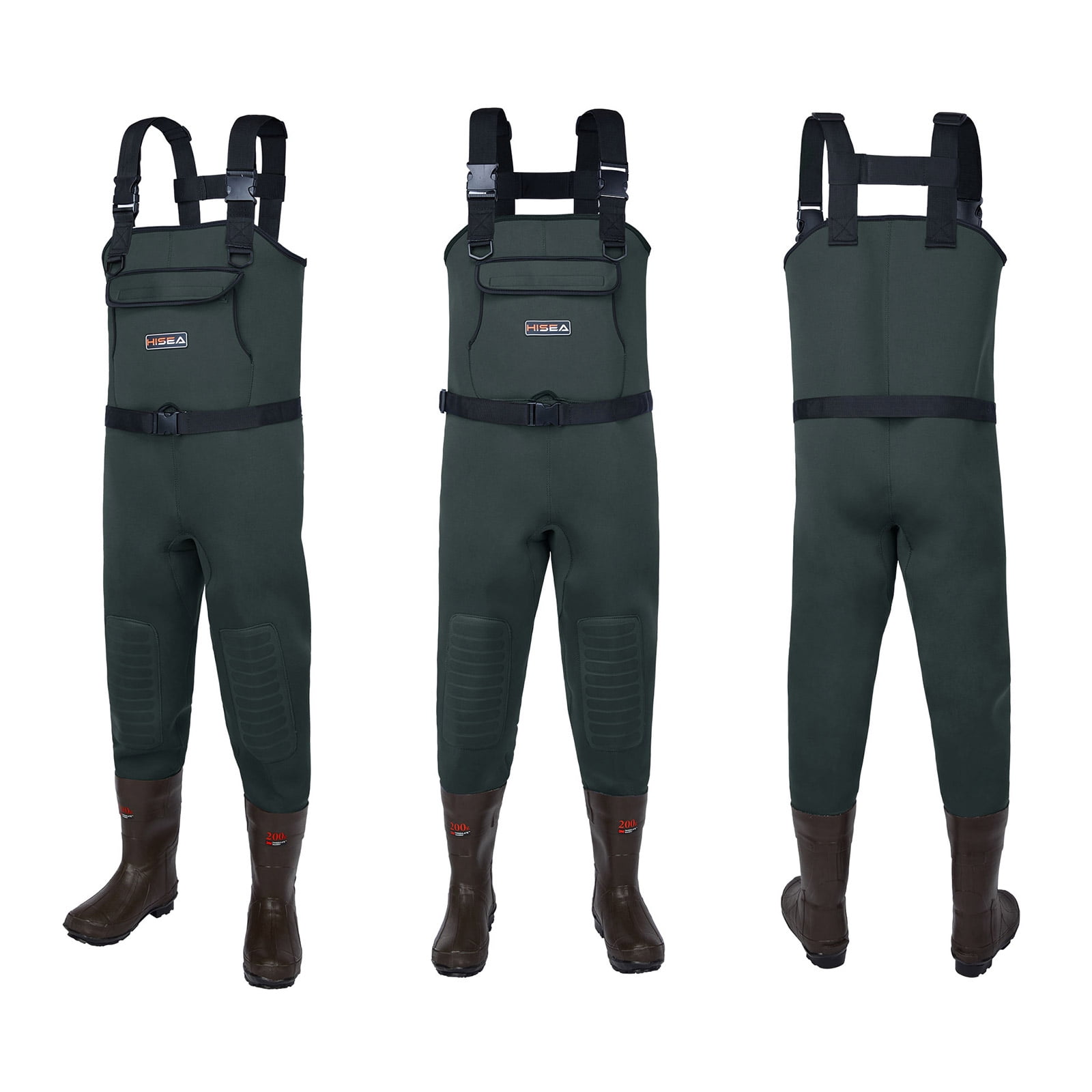 HISEA Neoprene Fishing Chest Waders for Men with Boots Cleated Bootfoot  Waterproof Mens Womens Waders Fishing & Hunting Waders-Green and Brown 