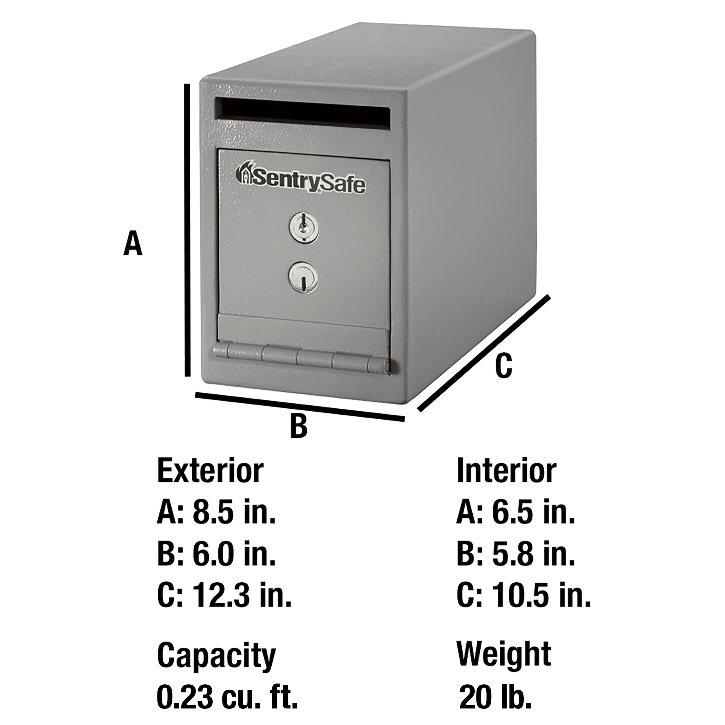 SentrySafe UC-025K Depository Safe with Dual Key Lock, 0.23 Cu-Ft., Gray