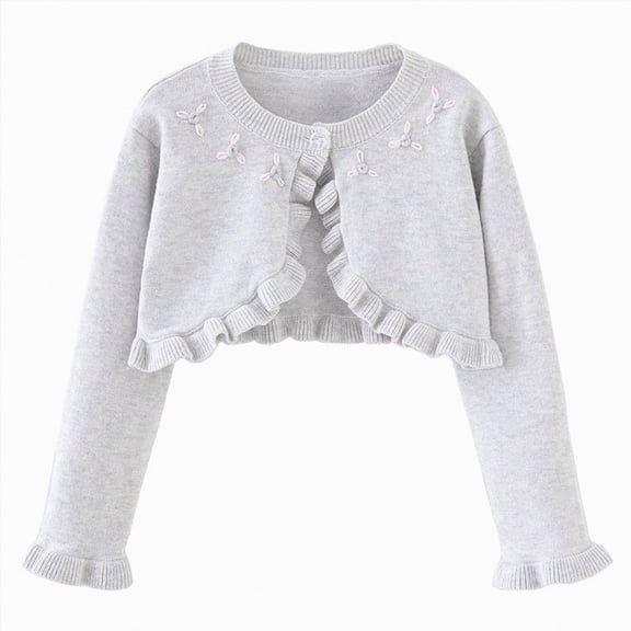 Kogui Girls Cardigans Long Sleeve Bow Knit Cardigan for Girls Dress Party Casual Layering 1T 2T (Grey,1-2 Years)