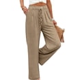 thumbnail image 6 of Women's Soft Nylon Spandex Stretch Trousers, Elastic Waist Straight Leg Long Pants with Functional Pockets, Tummy Control Slimming Fit, Casual Daily Wear, Work & Weekend | TruHer,Khaki M, 6 of 6