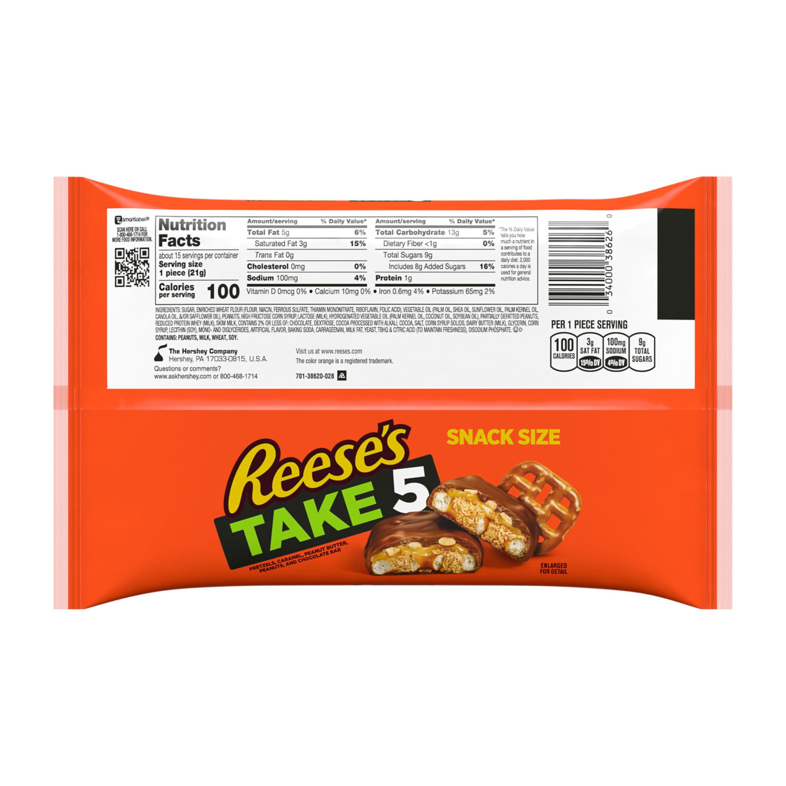 REESE'S TAKE 5 Pretzel, Peanut and Chocolate Snack Size, Candy Bag, 11.25 oz ( Pack of 2 )