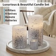 thumbnail image 6 of Silver Glitter LED Candles with Remote and Timer, 4 Pillars and 4 Votives Pack of 8, Real Wax Flameless Flickering Candles for Home Décor, Battery Included, 6 of 8