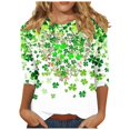 thumbnail image 2 of Fartey St Patrick's Day Shirts for Women Plus Size Fashion Shamrock Graphic Tees Dressy Casual 3/4 Sleeve Crew Neck T Shirts Soft Comfy Holiday Blouse Green XL, 2 of 5
