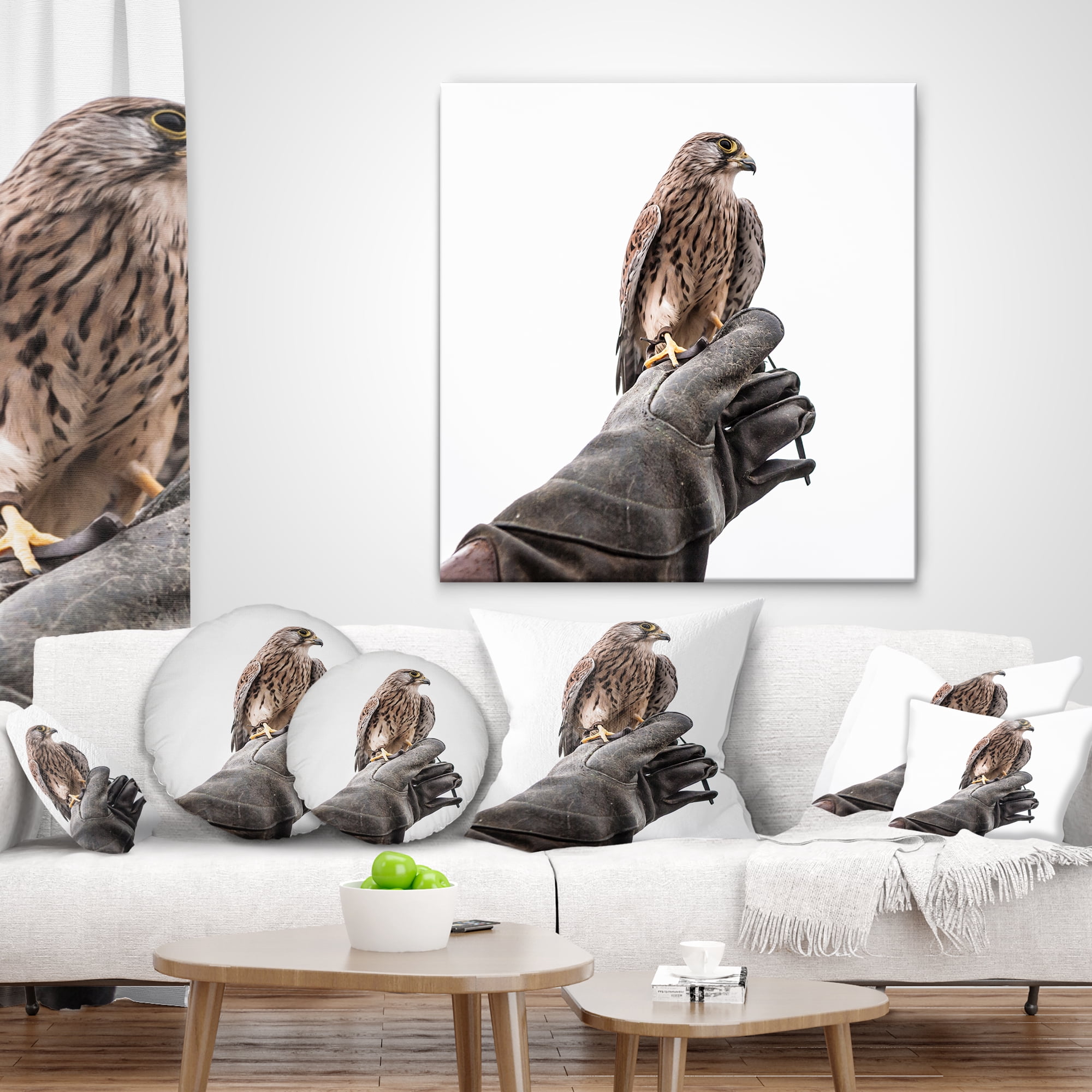 Designart Kestrel Sitting on Falconer Hand - Abstract Throw Pillow - 12x20