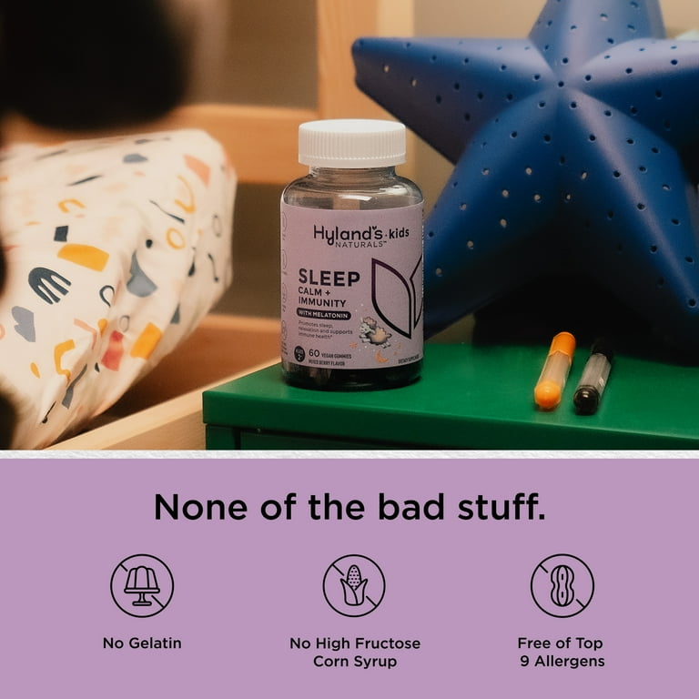 Hyland's Kids Sleep Calm + Immunity w/ Melatonin Vegan Gummies, Sleep Support for Sleeplessness & Restlessness, Chamomile & Elderberry 60 ct