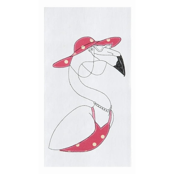 Pink Flamingo Polka Dots Appliqued Flour Sack Kitchen Towel