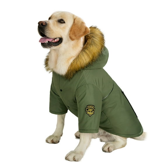 Winter Dog Jacket With Hood - Water-Resistant Reflective Dog Coat For Large Dogs, Military Green Insulated Dog Jacket For Cold Weather, Outdoor Dog Apparel With Adjustable Straps