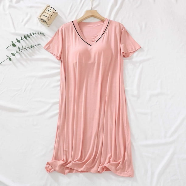 HongQid Womens Nightgowns Short Sleeve Sleepwear Crew Neck Loungewear Color Block Nightshirt Summer Dresses