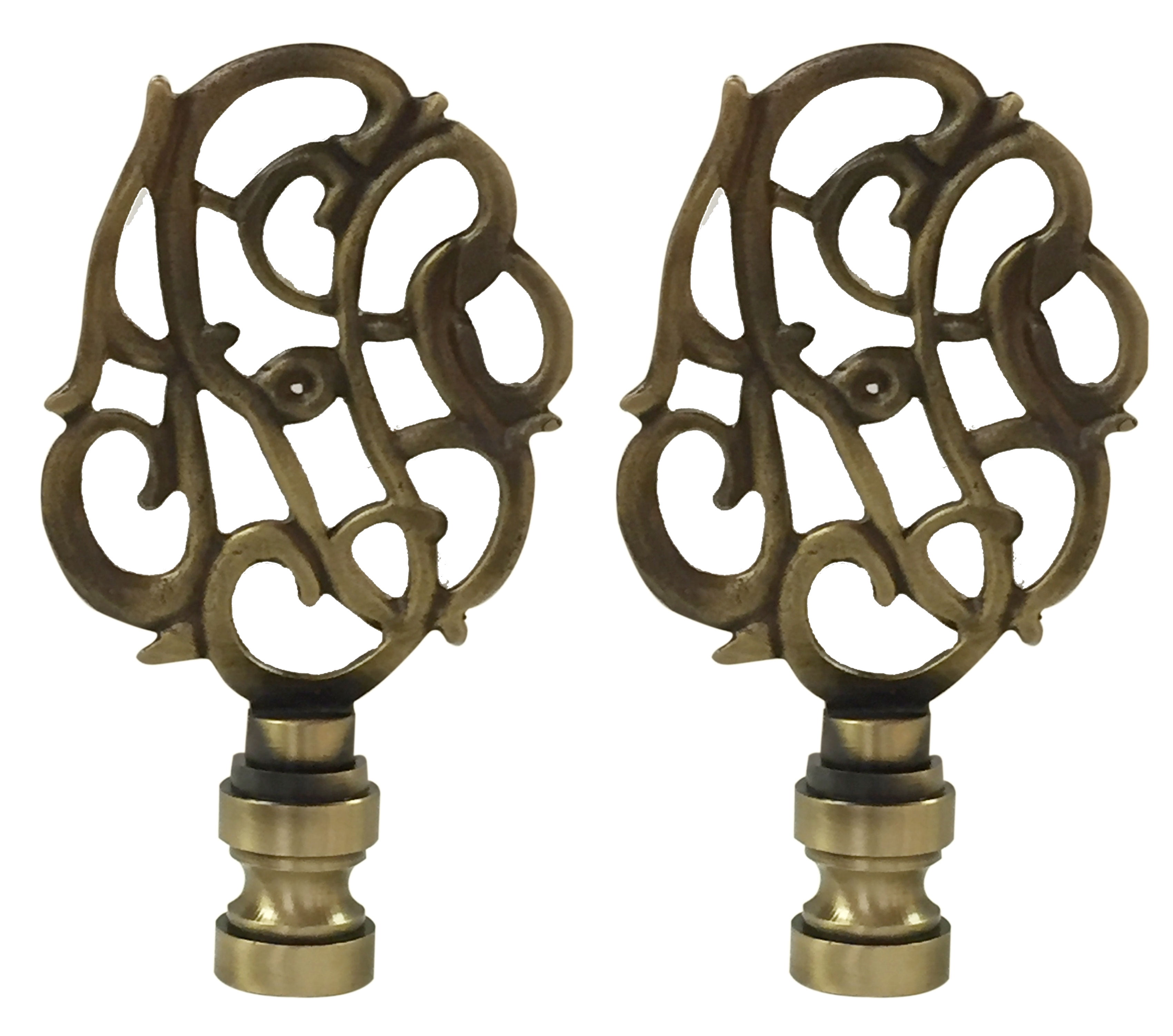 Royal Designs Ribbed Pear Finials - Antique Brass Lamp Toppers (2-Pack)