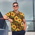 thumbnail image 4 of Honeii Yellow Black Plaid Sunflower print Polo Shirt, a classic short-sleeved, button-down golf shirt designed for menMedium, 4 of 6