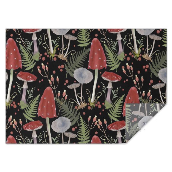 Red Mushroom Fern Black Pattern Rectangle Tablecloth 60"x84",Waterproof Polyester Rectangle Table Cloth, Wipeable Spillproof Polyester Tablecloth for Dining, Camping, Indoor and Outdoor