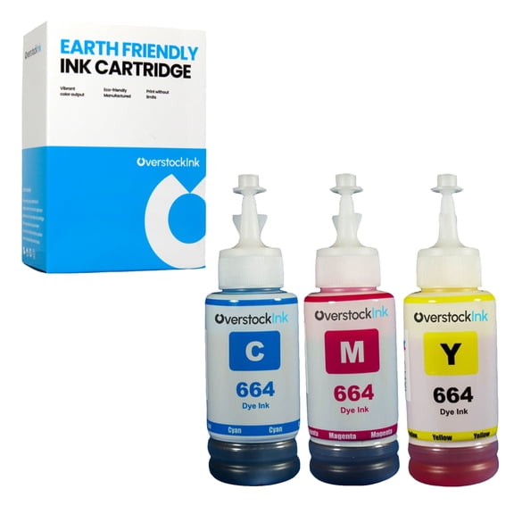 OverstockInk 664 Color Ink Bottle Compatible for Epson 664 T664 for Expression ET-3600 (1 each C, M, Y)