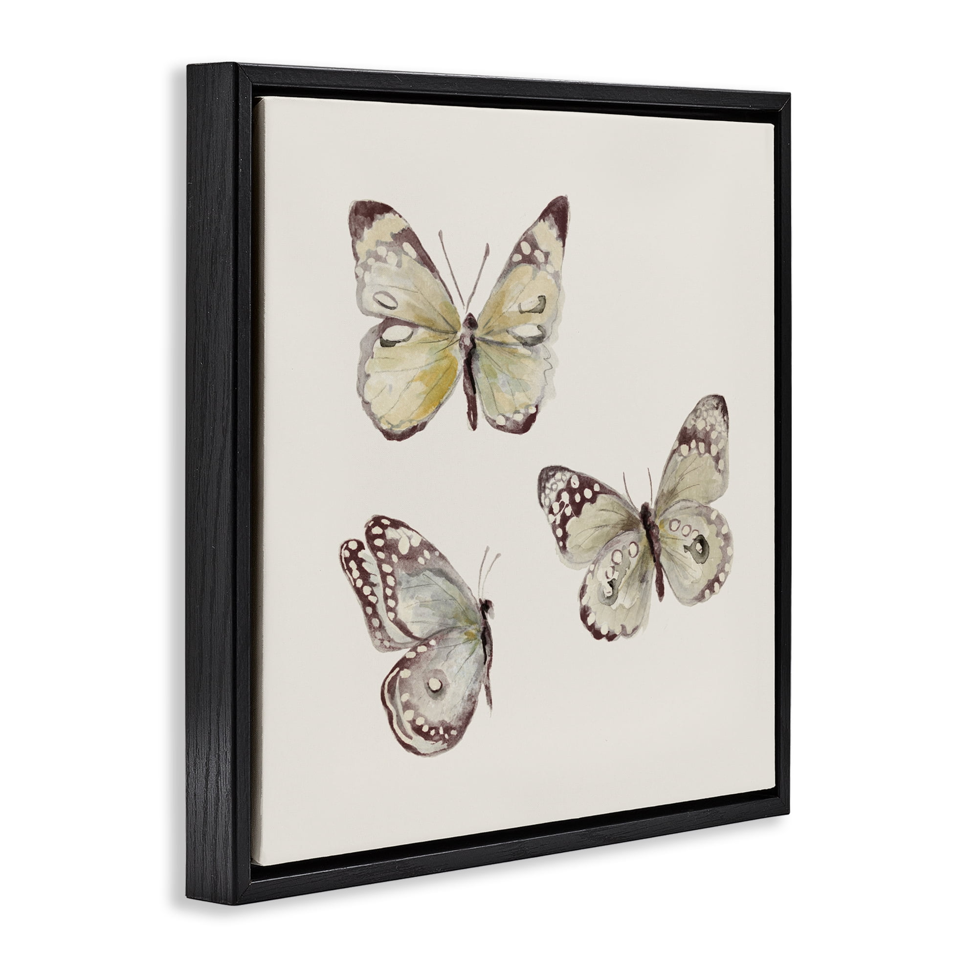 Stupell Industries Delicate Butterflies on Beige Black Framed Floater Canvas Wall Art, design by Patricia Pinto