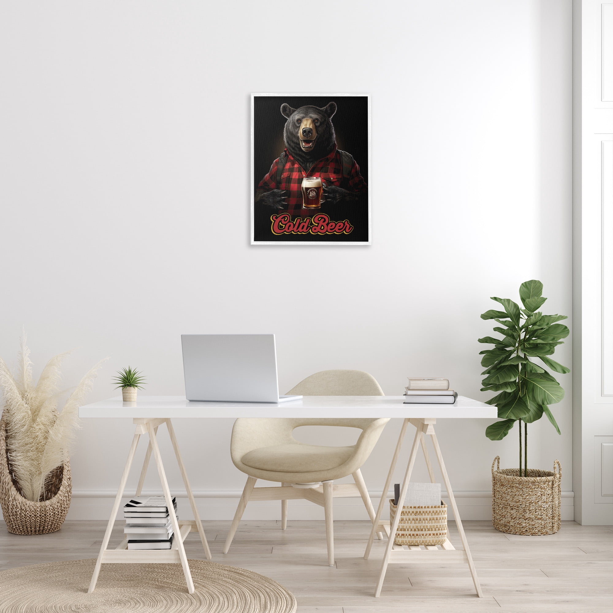 Stupell Industries Bear with Cold Beer Animals & Insects Painting White Framed Art Print Wall Art, 24 x 30