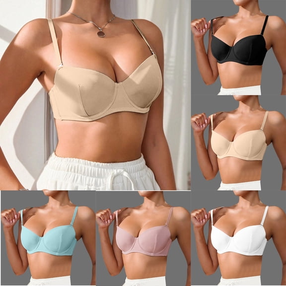 Swuxness Women's Push Up Bra, Womens Bras, Women Solid Color Lift Shaping Push Up Side Coverage Sagging Comfortable Breathable Bra Black, 38/85B
