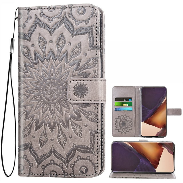 Galaxy Note 20 Ultra Case, Genuine Leather Note 20 Ultra Wallet Flip Cover Case with Credit Card Slots, Magnetic Closure, Stand, Shock Absorbing Case Compatible with Note 20 Ultra - Black
