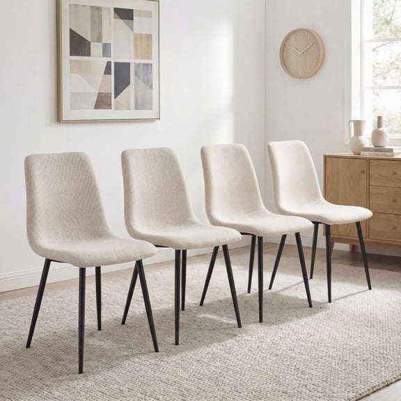 CasaGlajore Set of 4 Modern Upholstered Dining Chairs with Linen Cushion & Black Metal Legs, Mid-Century Modern Design for Kitchen or Dining Room