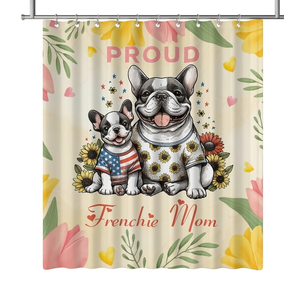 Happy Mother's Day Proud Frenchie Mom French Bulldog Shower Curtain Dog Lover Gifts Waterproof Bathroom Bathtub Curtain - 03003
