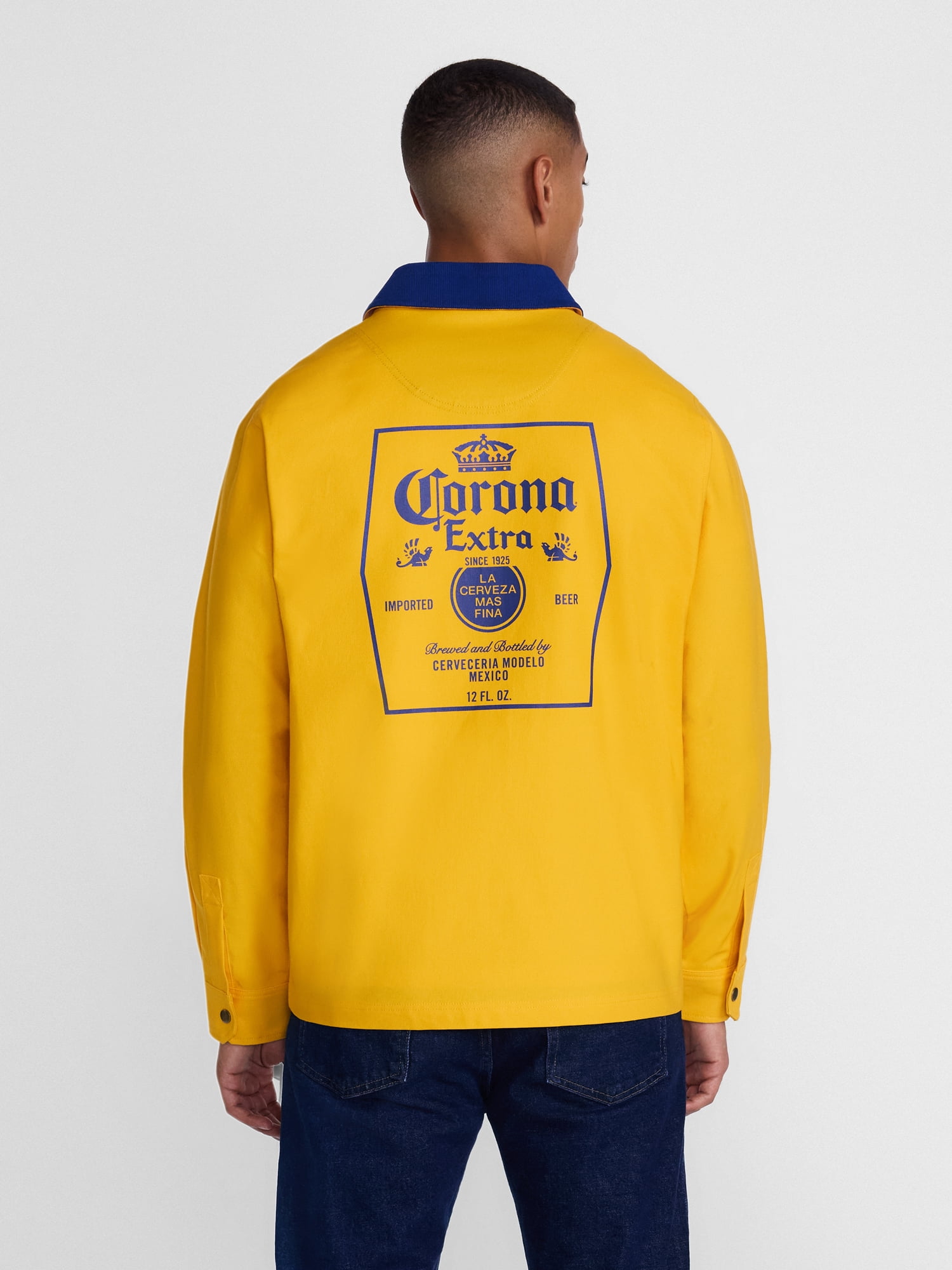 Corona Men's Graphic Canvas Jacket with Contrast Collar, Long Sleeves, and Multiple Pockets, Available in Sizes S-3XL