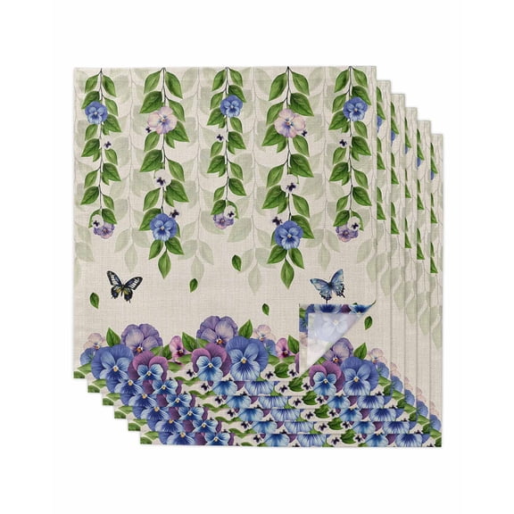nqOlkjepod Spring Flowers Cloth Napkins Set of 6 Reusable Dinner Napkins, Summer Vintage Botanical Butterfly Cocktail Napkin Washable Table Napkins for Wedding/Holiday Party/Baby Shower 20"x20"