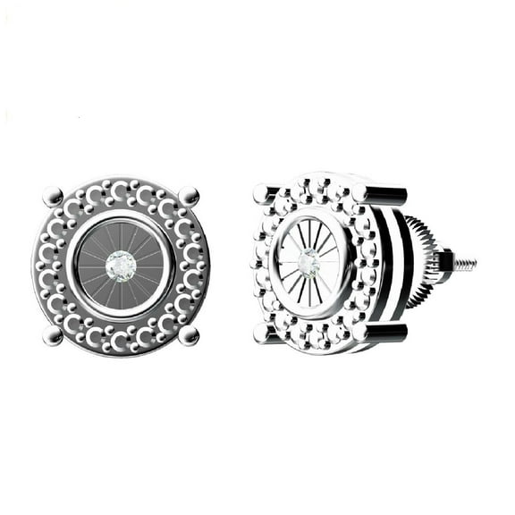 King of Bling's 0.01ct Diamond 925 Sterling Silver White For Men's & Women's Stud Round Earring