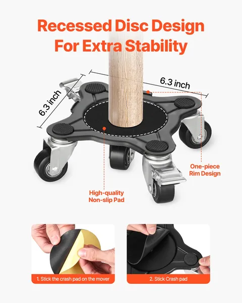 Heavy Duty Furniture Dolly 1200 lbs Capacity 5 360 Degree Rotation Wheels Carbon Steel Panel Appliance Mover for Sofa Fridge Washing Machine