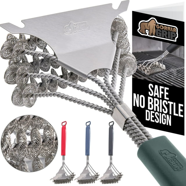 Cepillo para parrilla GORILLA GRIP, resistente, sin cerdas, triple hélice