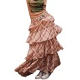 thumbnail image 2 of VISgogo Faldas largas para mujer, patrón floral/a cuadros, faldas holgadas de cintura alta de múltiples capas, pantalones casuales de estilo urbano simple VISgogo moda, 2 of 5