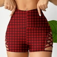 thumbnail image 4 of Workout Shorts Women Crisscross Hollow-Out Plaid Biker Short Leggings High Waisted Belly Control Stretch Shorts (S, Red|Plaid), 4 of 6