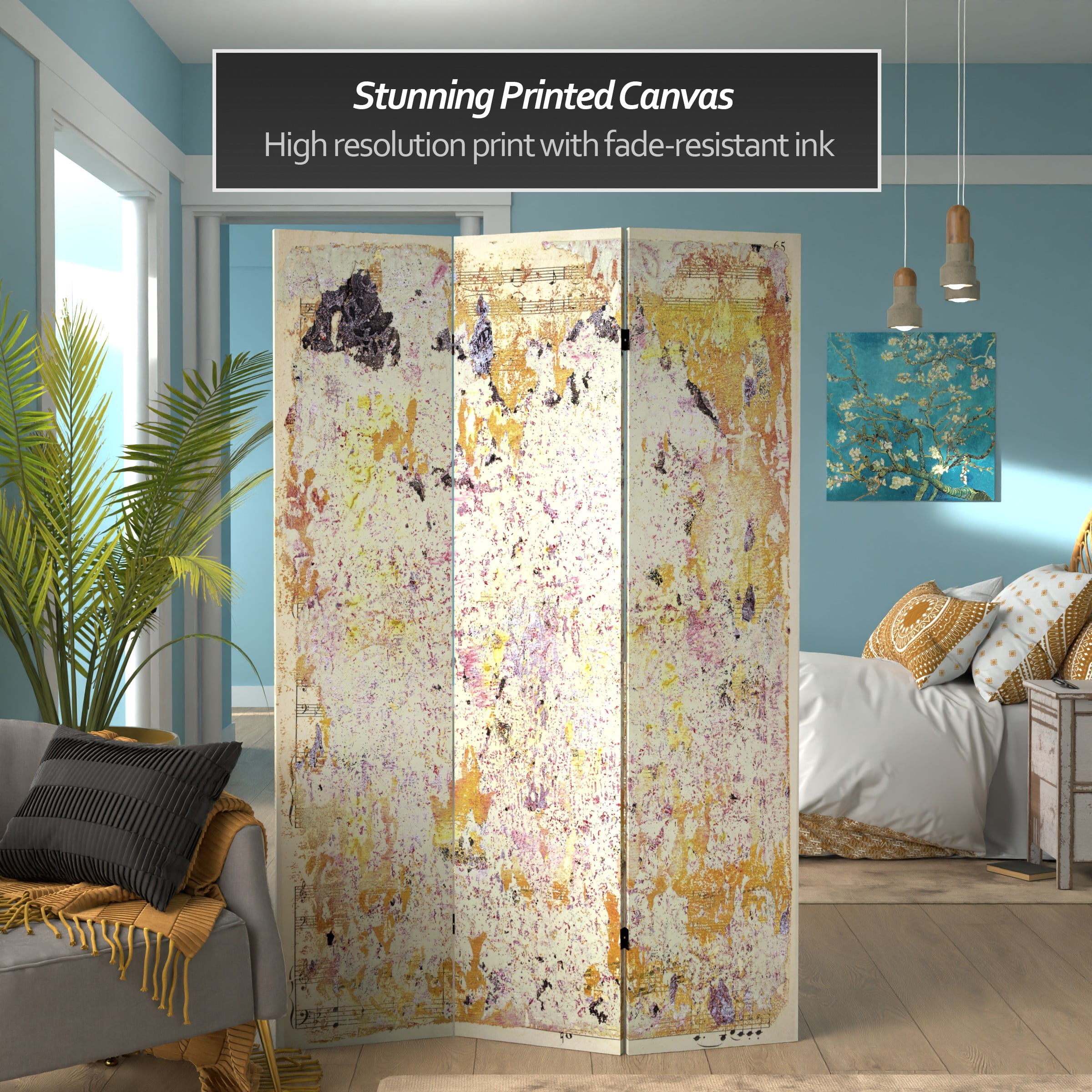 Oriental Furniture 6 ft. Tall Bebop Canvas Room Divider - 3 Panel
