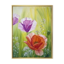 Designart 'Poppies In The Morning In Wild Green' Traditional Framed Canvas Wall Art Print