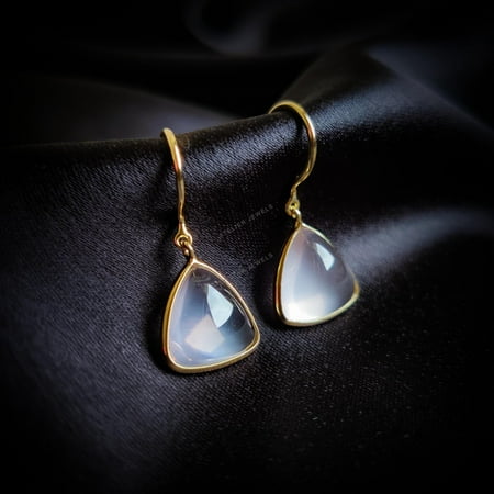 14K Yellow Gold Natural Rose Quartz Earrings: Triangle Bezel, January Birthstone