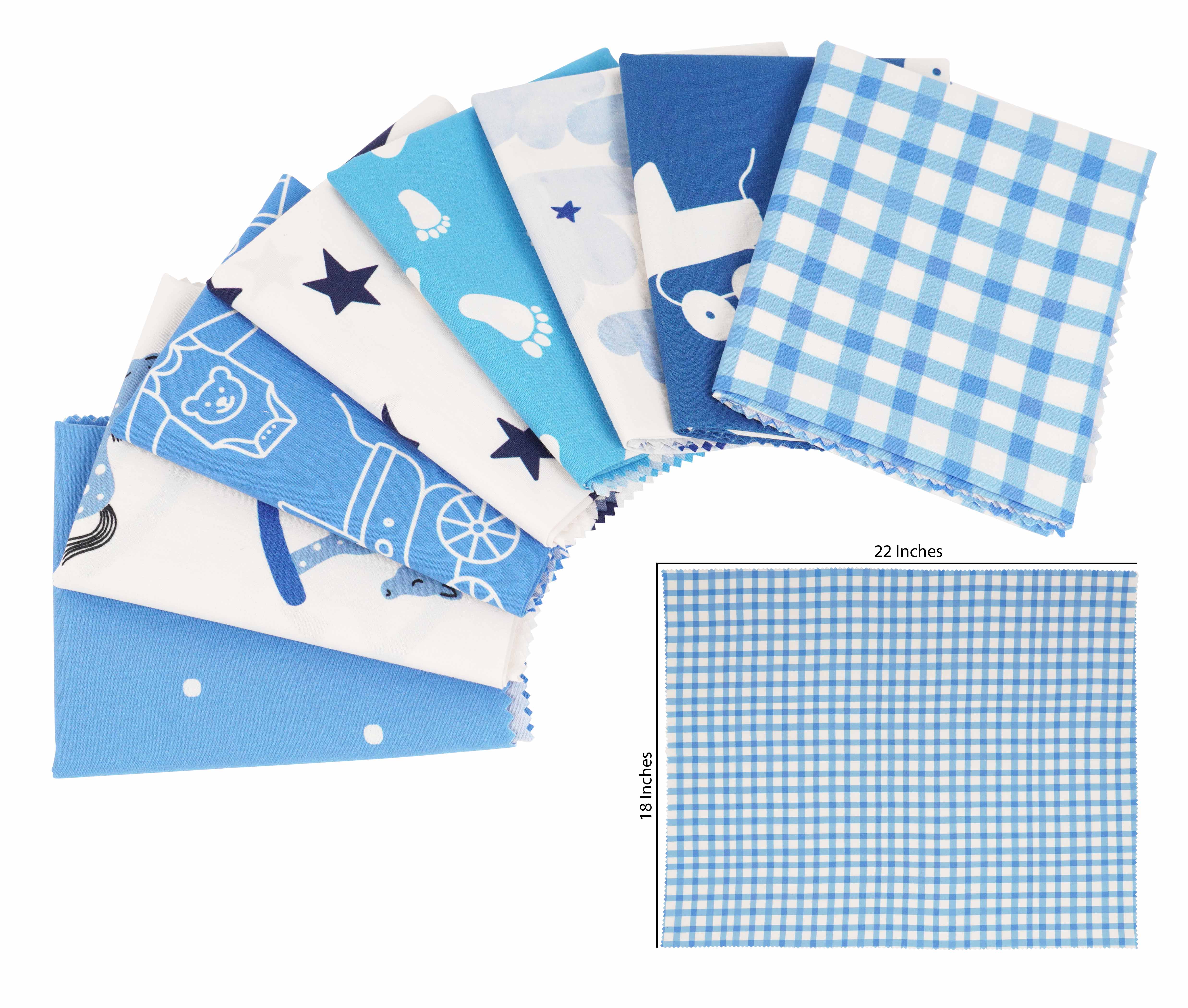 Soimoi 8 Pc Fat Quarter Bundle,Baby BoyPrint 18"x 22"DIY Patchwork-100% CottonPre-Cut Quilting Fabric Blue&White