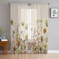 thumbnail image 3 of Sheer Curtains 96 inches Long, Green Flowers Plants Watercolor Floral Retro Linen Light Filtering Sheer Window Curtains Rod Pocket Voile Drapes for Bedroom Living Room, 52"W x 96"L 2 Panels, 3 of 7