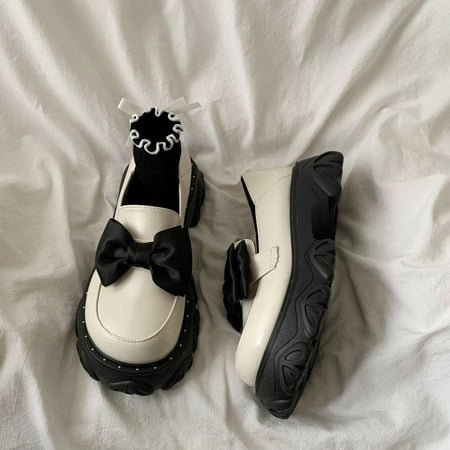 

HHH Black Special-Interest Design Bow Leather Shoes Women 2024 Spring New Japanese JK with Skirt Slip-on Pumps