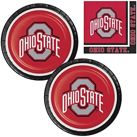 Ohio State Buckeyes Party Supplies - Bundle Includes Paper Plates and Napkins for 16 People, Red, Black, and White, Medium$$Home Decor, Kitchen, & Other