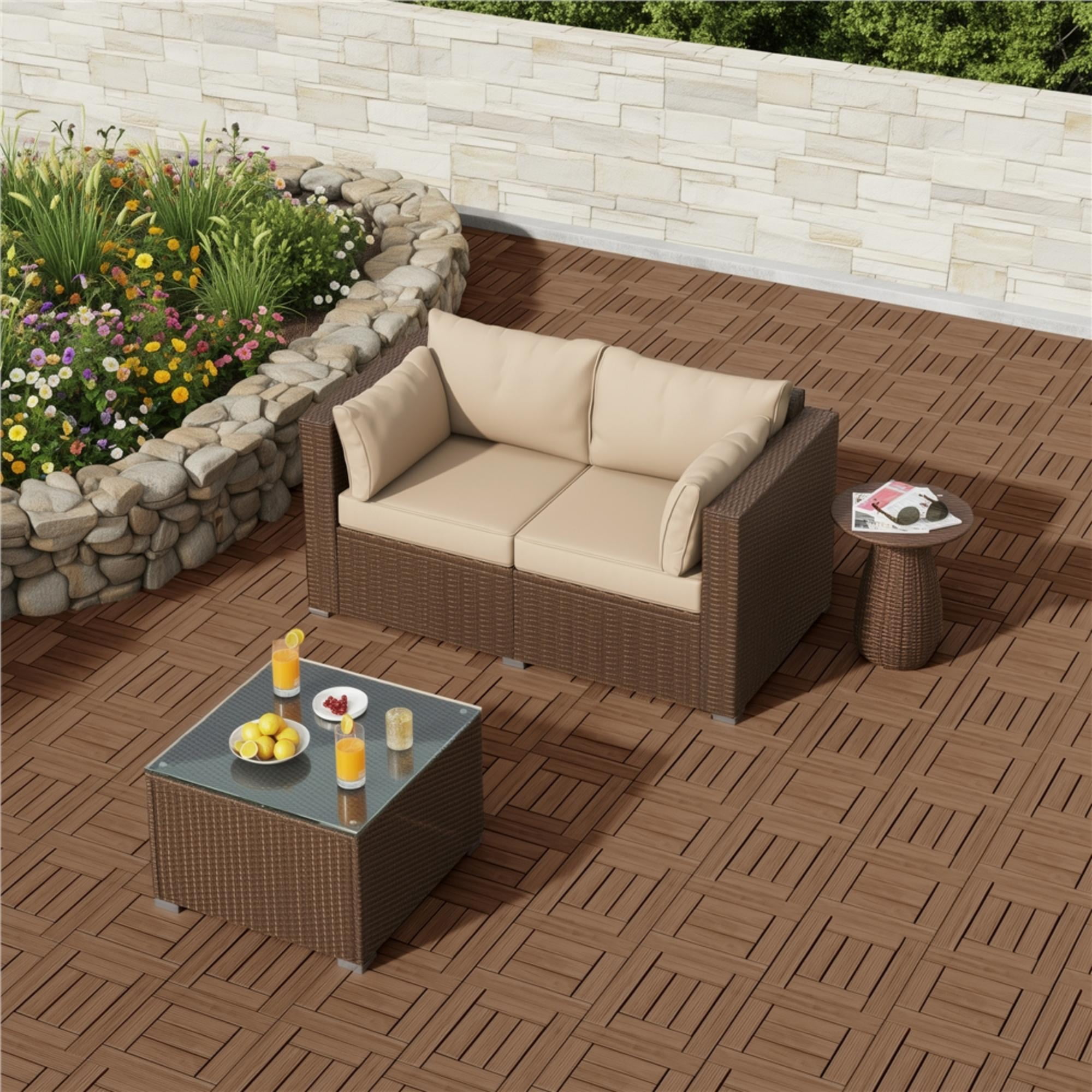 Renwick 12” x 12” Interlocking Wood Flooring Tiles for Deck, Pack of 27, Brown